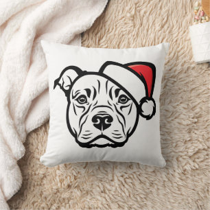 Santa Paws: AmStaff-Hund mit festlichem Hut Kissen