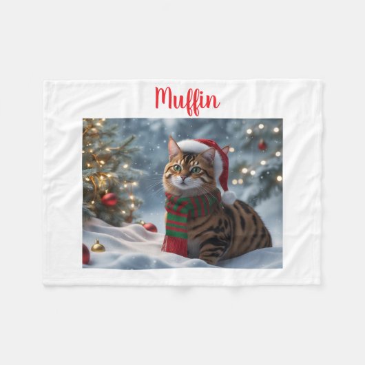 Santa Paws Bengalisch Cat Weihnachten Personalisie Fleecedecke (Vorderseite (Horizontal))