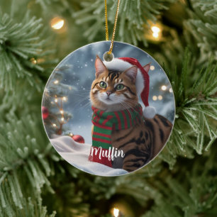 Santa Paws Bengalisch Cat Weihnachten Personalisie Keramik Ornament