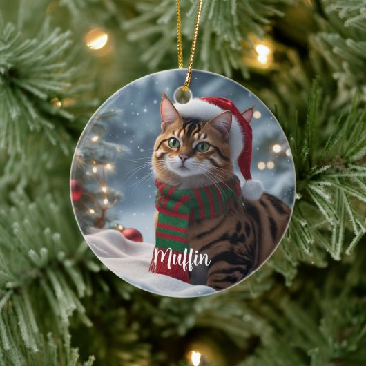 Santa Paws Bengalisch Cat Weihnachten Personalisie Keramik Ornament (Baum)