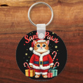 Santa Paws Cat Weihnachtsmannmütze Weihnachtskätzc Schlüsselanhänger (Vorderseite)