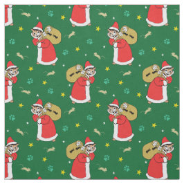 Santa Paws Cats Weihnachtsgrün Stoff