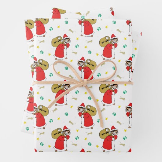 Santa Paws Cats Weihnachtswrapping Paper Geschenkpapier Set (Beispiel)