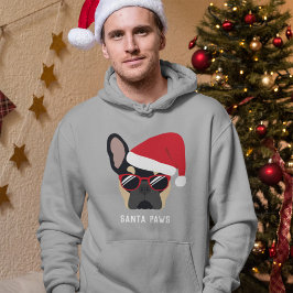 Santa Paws Christmas Black Tan French Bulldog Hoodie