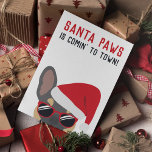 Santa Paws Christmas Blue Tan French Bulldog Karte<br><div class="desc">Santa Paws kommt nicht in die Stadt! Dieser bläulich-französische Bulldogge ist bereit für die Weihnachtsfeiertage mit einer roten Weihnachtsmannmütze und natürlich auch die stilvolle Sonnenbrille nicht zu vergessen. Verschiedene farbige französische Bulldoggen-Optionen stehen ebenfalls zur Verfügung.</div>