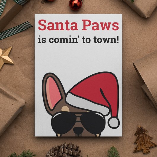 Santa Paws Christmas Brown Tan French Bulldog Card Karte