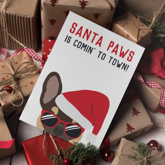 Santa Paws Christmas Brown Tan French Bulldog Karte