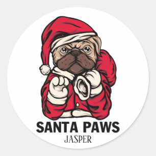 Santa Paws Christmas English Bulldog Geschenk Idee Runder Aufkleber