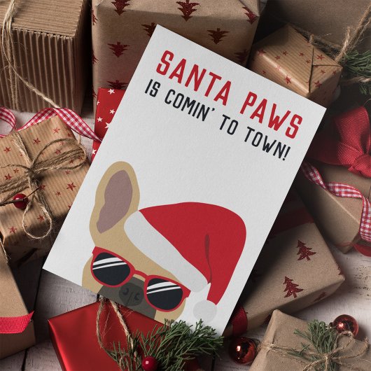 Santa Paws Christmas Light Fawn French Bulldog Karte