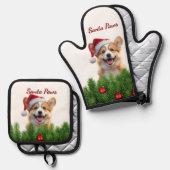 Santa Paws Corgi Holiday Kitchen Design Ofenhandschuh & Topflappen-Set (Vorderseite/Rückseite)