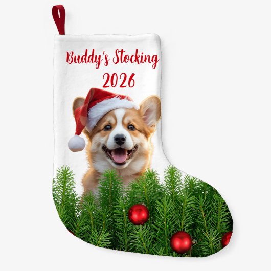 Santa Paws Corgi Holiday Stocking Kleiner Weihnachtsstrumpf (Vorderseite)