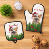 Santa Paws Corgi Weihnachtsküchen-Design Ofenhandschuh & Topflappen-Set (Oben Unten)