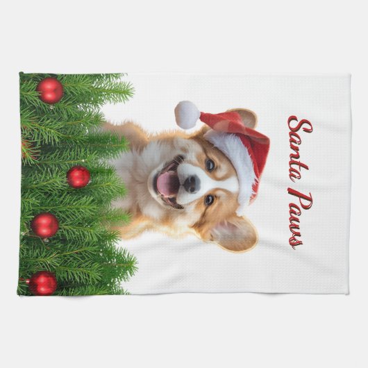 Santa Paws Corgi Weihnachtsküchendesign Geschirrtuch (Horizontal)