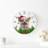 Santa Paws Corgi with Christmas Garland Große Wanduhr (Zuhause)