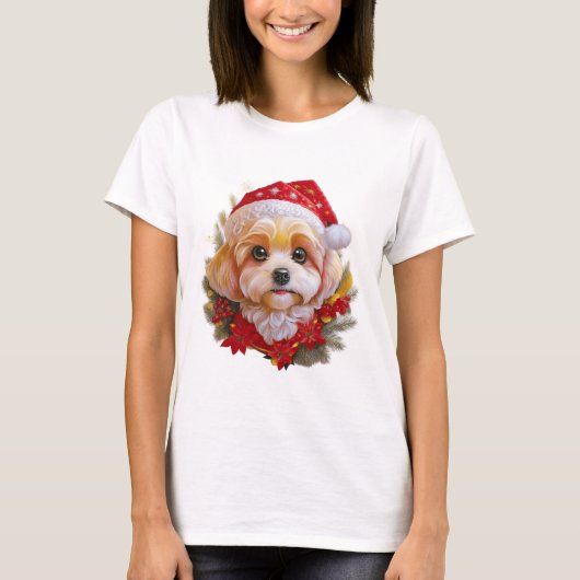 Santa Paws Delight" – Holiday Pup in Red Hat T-Shirt (Vorderseite)