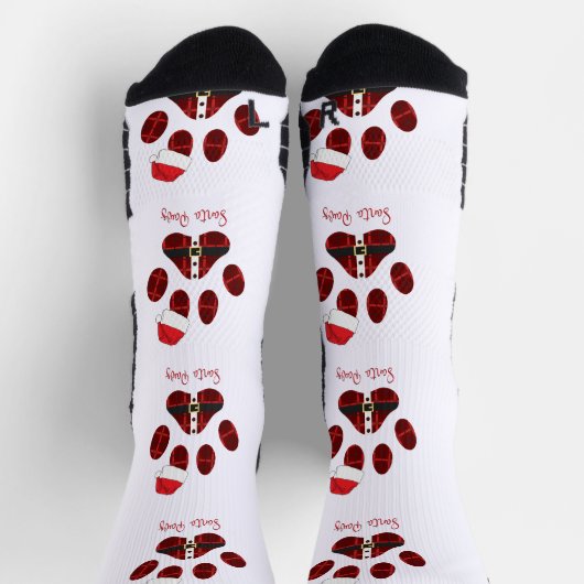 Santa Paws. Frohe Weihnachten. Paws druckt Hund. L Socken (Oben)