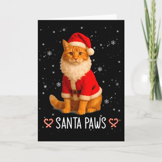 Santa Paws Funny Orange Tabby Cat Christmas Holida Karte (Vorderseite)