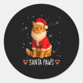 Santa Paws Funny Orange Tabby Cat Christmas Holida Runder Aufkleber (Vorderseite)