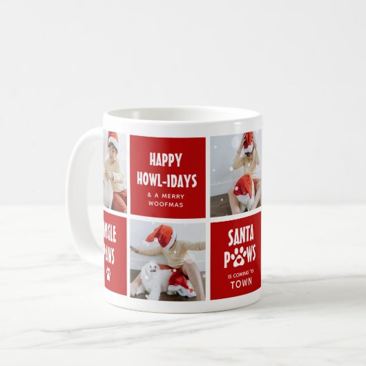 Santa Paws, Happy Howlidays 5 Foto Hund Weihnachte Kaffeetasse (Vorderseite Links)