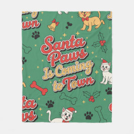 Santa Paws Is Coming to Town Retro Dog Cat Xmas Fleecedecke