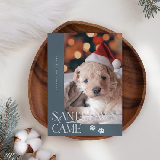 Santa Paws kam Dog Foto Slate Blue Weihnachten