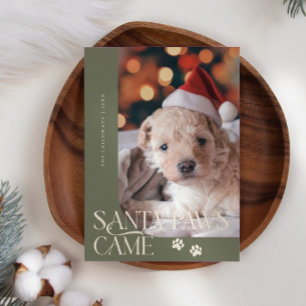 Santa Paws kam Hund Foto Sage Green Christmas Feiertagskarte