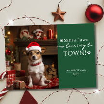 Santa Paws kommt in die Stadt! Dunkelgrünes Foto
