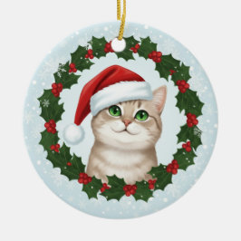 Santa Paws lächelnde Katze Weihnachtsbaumanhänger Keramik Ornament