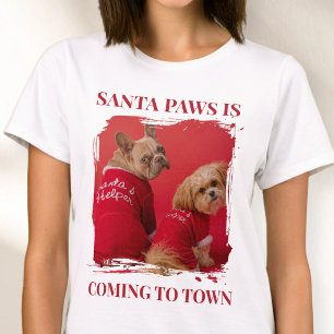 Santa Paws Modern Roter Lustiger Haustier Foto Wei T-Shirt