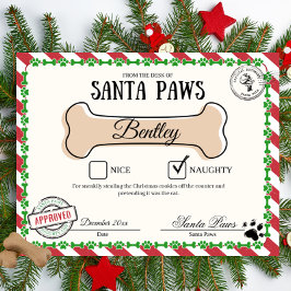 Santa Paw's Naughty List Zertifikat für Hunde Poster