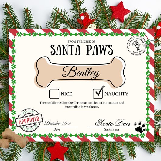 Santa Paw's Naughty List Zertifikat für Hunde Poster