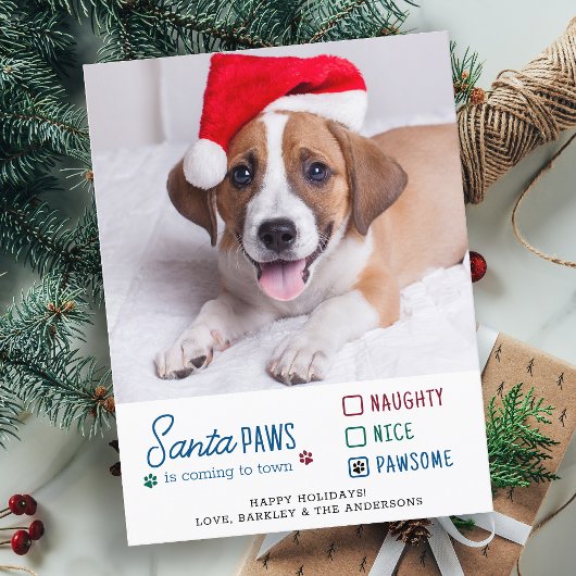 Santa Paws Naughty Nice Dog Foto Holiday Postkarte