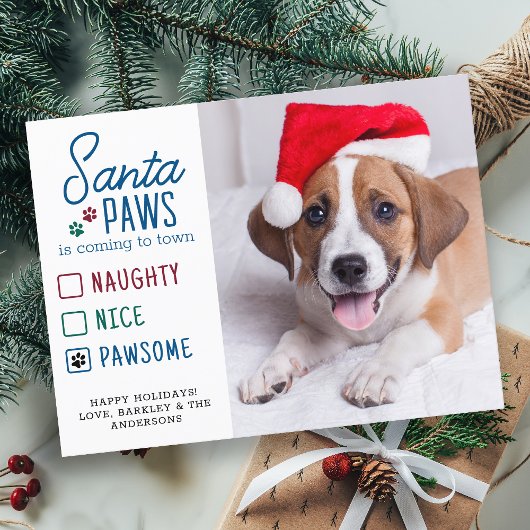 Santa Paws Naughty Nice Pet Hund Foto Holiday Postkarte