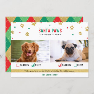 Santa Paws Naughty oder Nice Two Dog Foto Card Feiertagskarte