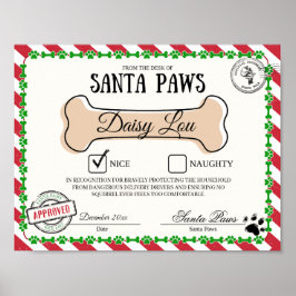 Santa Paw's Nice List Zertifikat für Hunde Poster