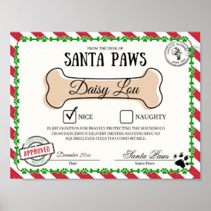 Santa Paw's Nice List Zertifikat für Hunde Poster