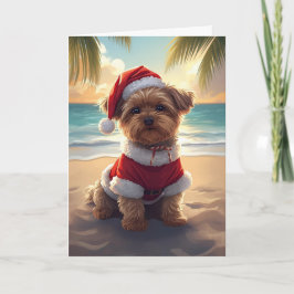Santa Paws nimmt den Strand - Shih Tzu Weihnachten Karte
