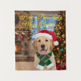 Santa Paws Retriever Weihnachtsbände Kunst Wandteppich