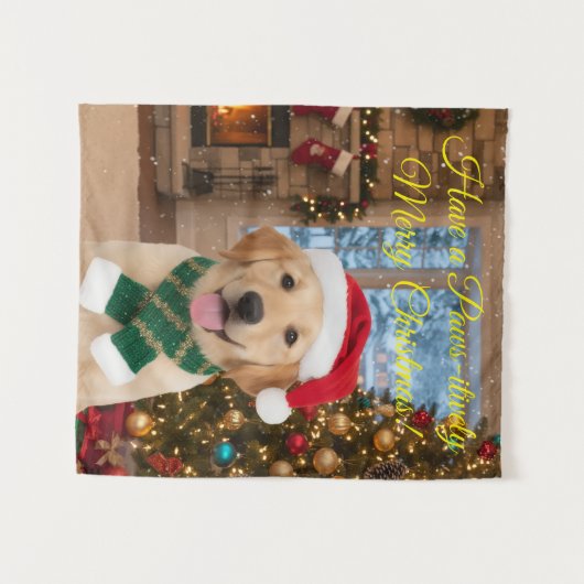 Santa Paws Retriever Weihnachtsbände Kunst Wandteppich (Vorderseite (Horizontal))
