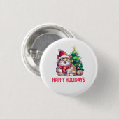 Santa Paws Says Happy Holidays Button (Vorne & Hinten)