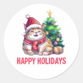 Santa Paws Says Happy Holidays Runder Aufkleber (Vorderseite)
