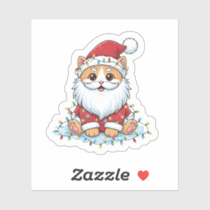Santa Paws Süße Katze im Santa-Kostüm Weihnachten Aufkleber