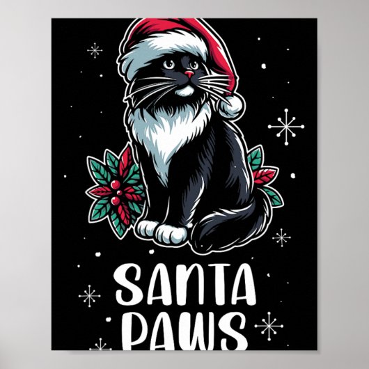 Santa Paws Tuxedo Katze Weihnachtsmannmütze Weihna Poster (Vorne)