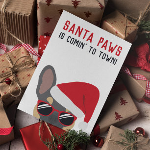 Santa Paws Weihnachts-Blau-Tan-Französische Bulldo Karte