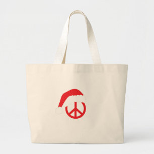 Santa Peace Sign Ho Ho Ho mit Weihnachtsmannmütze Jumbo Stoffbeutel