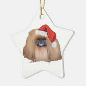 Santa Pekingese Keramikornament (Links)