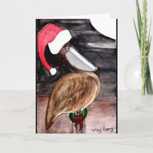 Santa Pelican Christmas Card Feiertagskarte (Vorderseite)