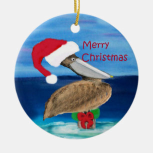 Santa Pelikan Weihnachtsbaumanhänger Keramikornament