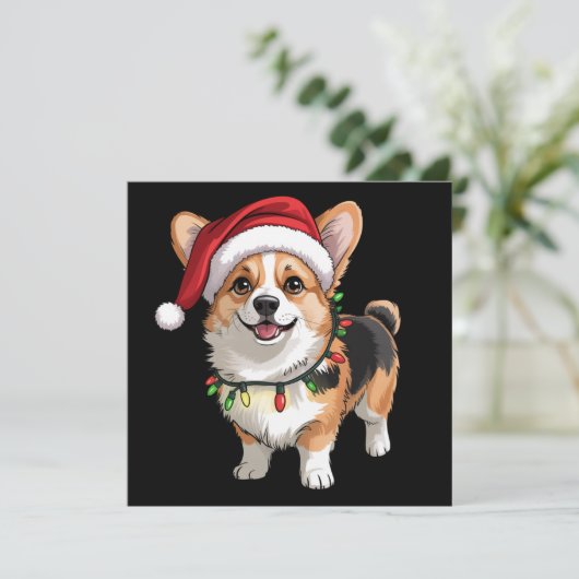 Santa Pembroke Welsh Corgi Christmas Tree Lights  Einladung (Stehend Vorderseite)