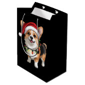Santa Pembroke Welsh Corgi Christmas Tree Lights Mittlere Geschenktüte (Rückseite Schrägansicht)